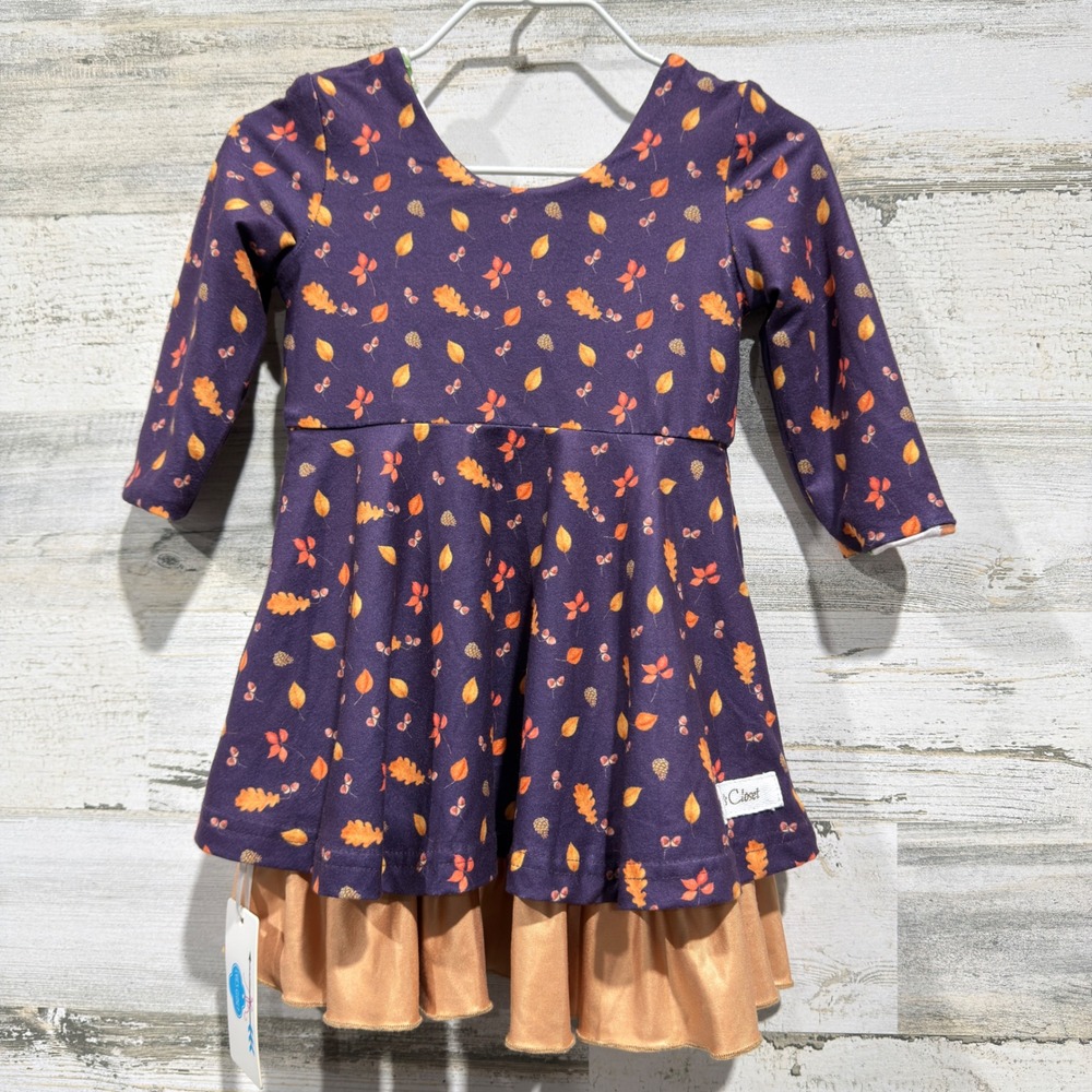 Evie's Closet Reversible Dress Girls 12M Purple Leaf Plant Boho Fall NWT